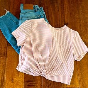 Pink and white striped crop top